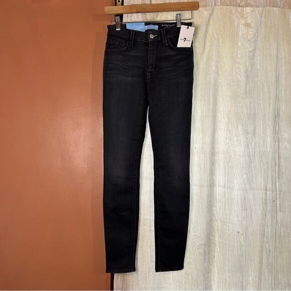 7 For All Mankind High Waist Ankle Skinny Jeans Stretch Washed Black $189 NWT 26 - Picture 4 of 11
